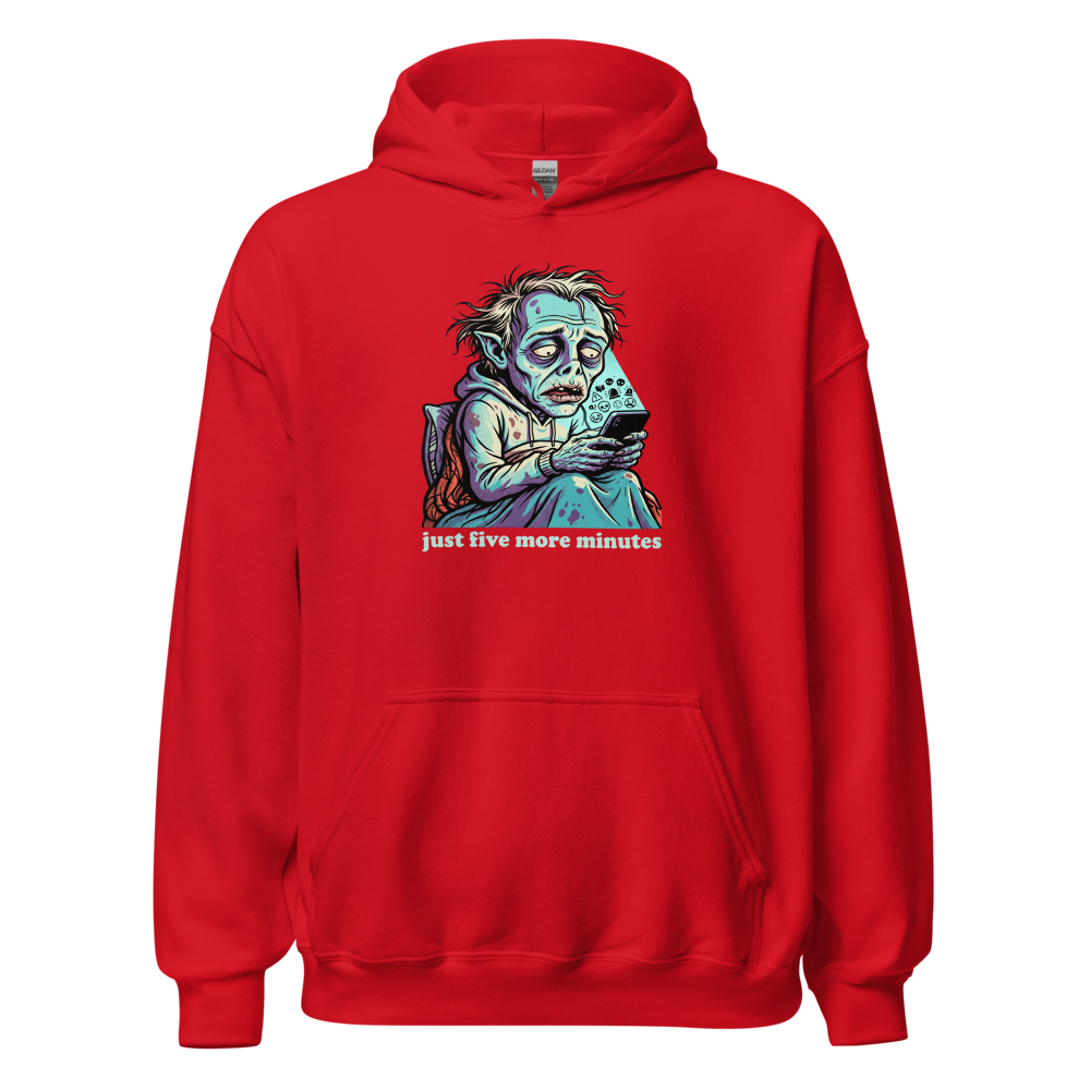 3AM Phone Gremlin Doomscroll Halftone Tee — red front view