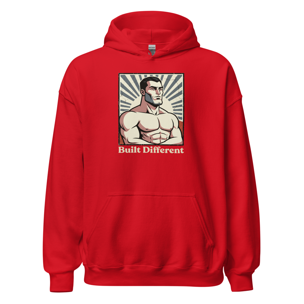 Built Different Chiseled Jaw Propaganda Meme Tee — red front view