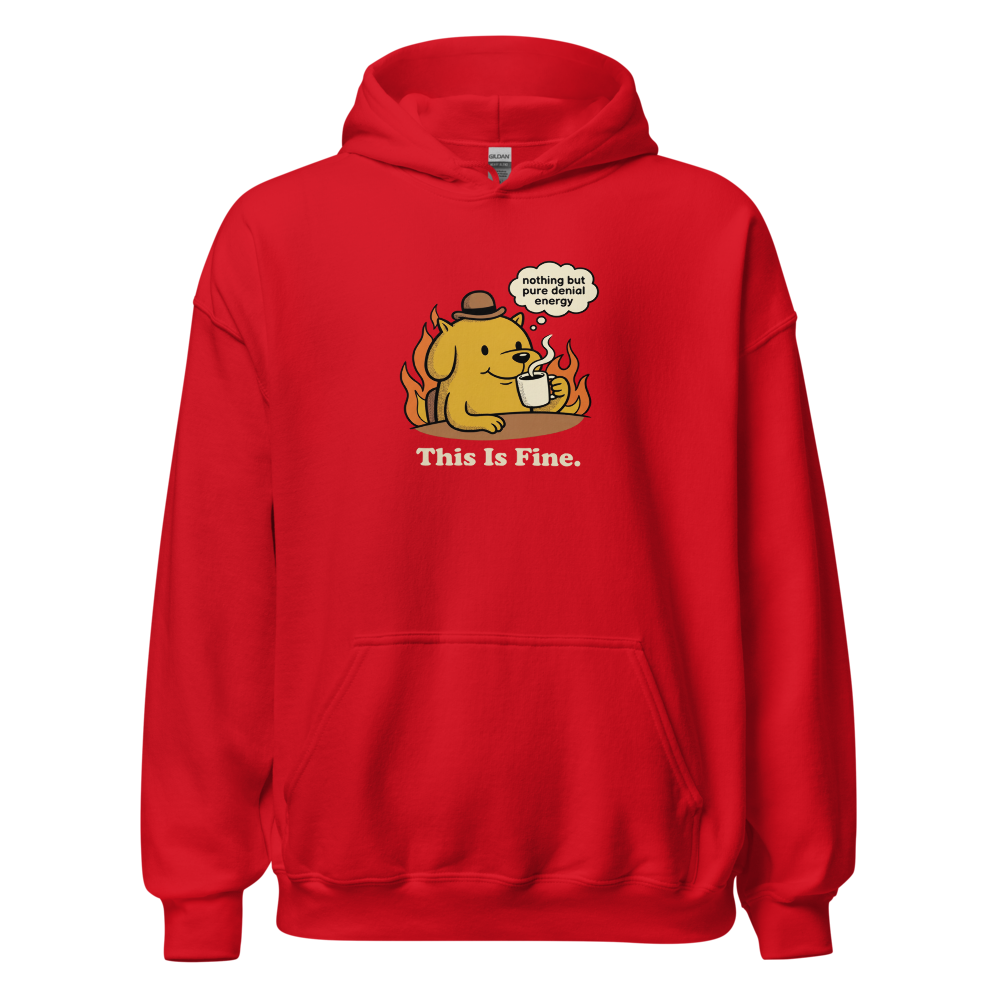 Everything's Fine Coffee Dog Meme Tee — red front view