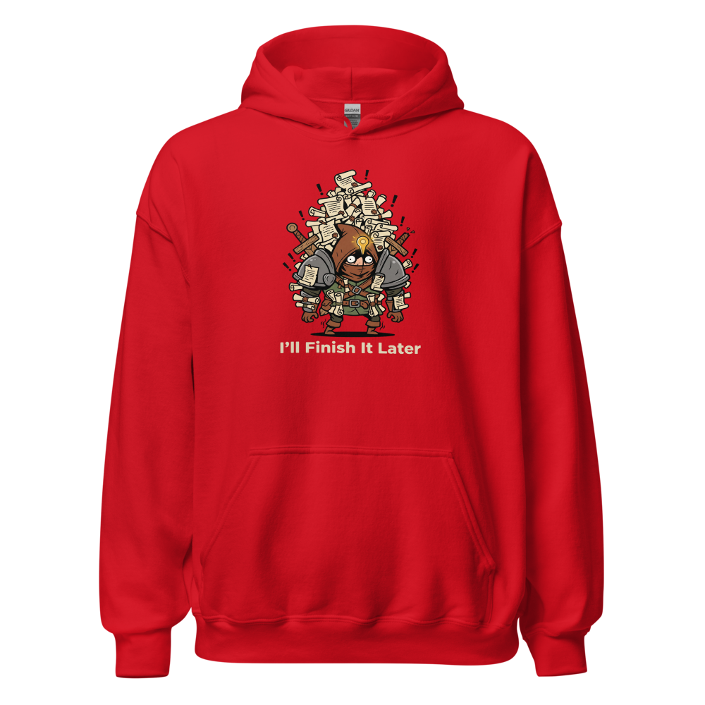 Side Quest Hoarder Retro RPG Gamer Tee — red front view