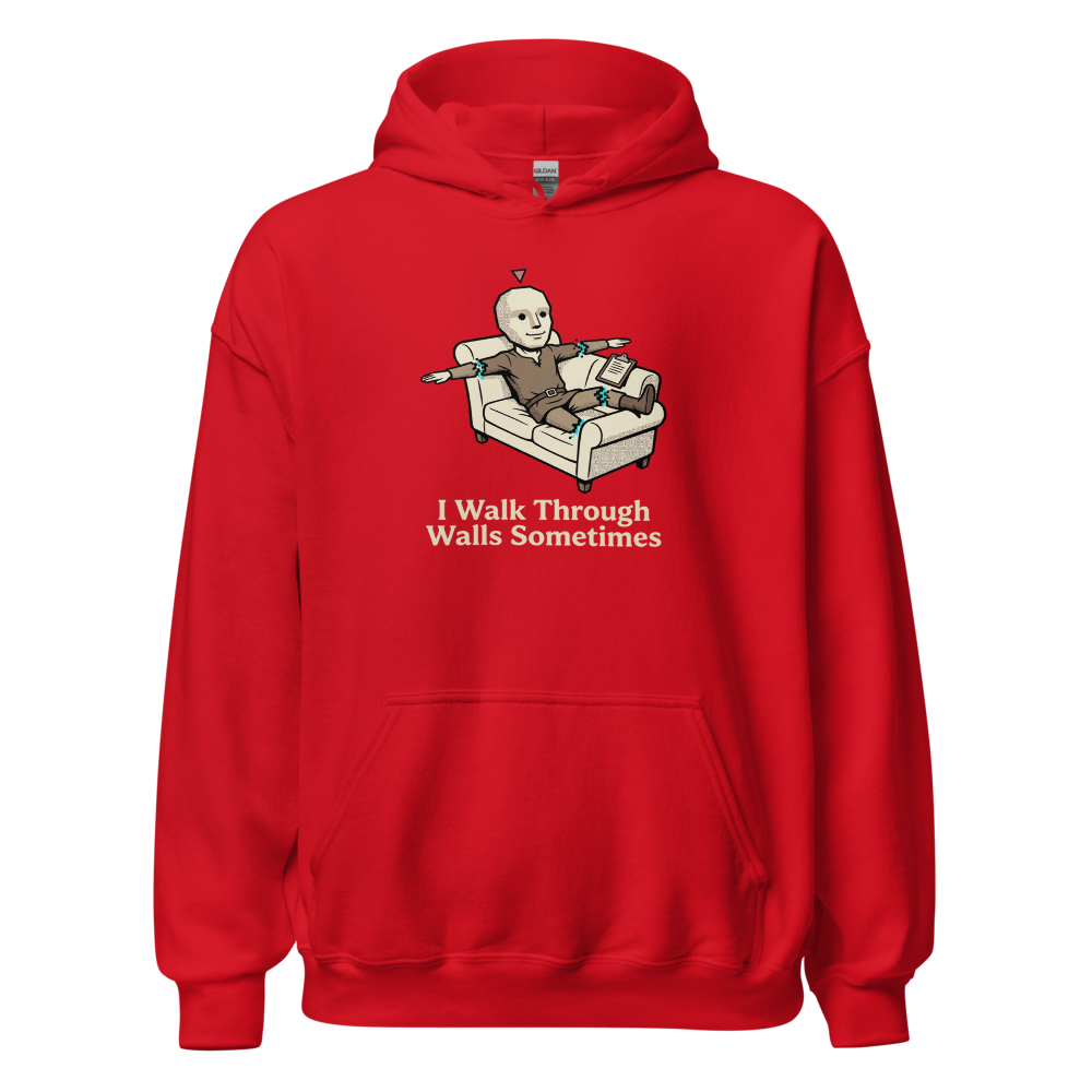 Glitched NPC Therapy Couch Wall-Walk Gamer Tee — red front view