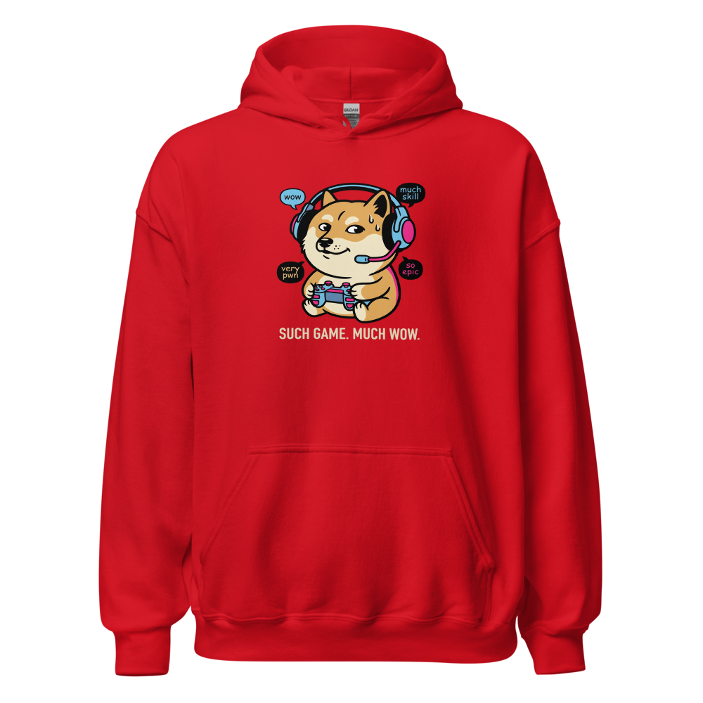 Sweaty Shiba Streamer Such Wow Gaming Meme Tee — red front view