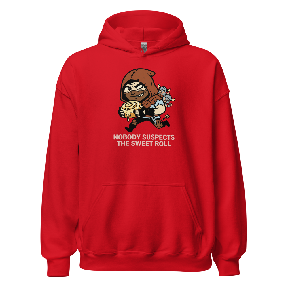 Nobody Suspects The Sweet Roll Retro RPG Thief Tee — red front view
