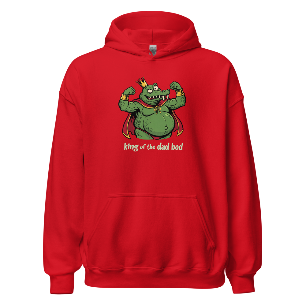 King of the Dad Bod Crocodile Pirate Comic Tee — red front view