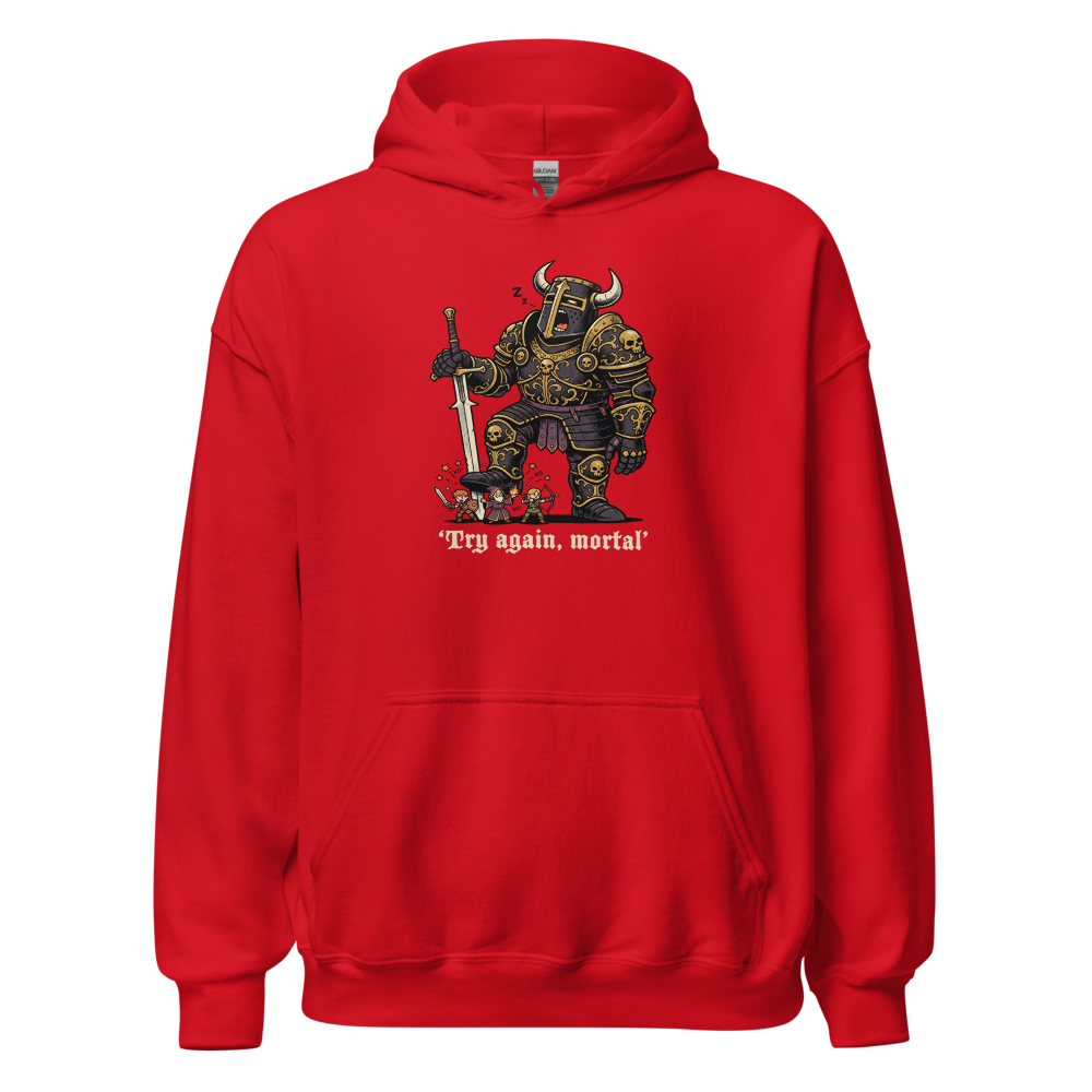 Try Again Mortal Optional Superboss RPG Tee — red front view