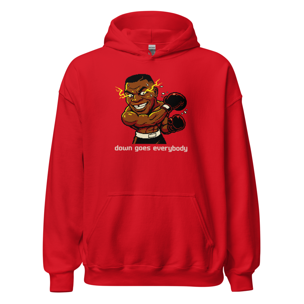 16-Bit Pixel Boxer Down Goes Everybody Retro Tee — red front view