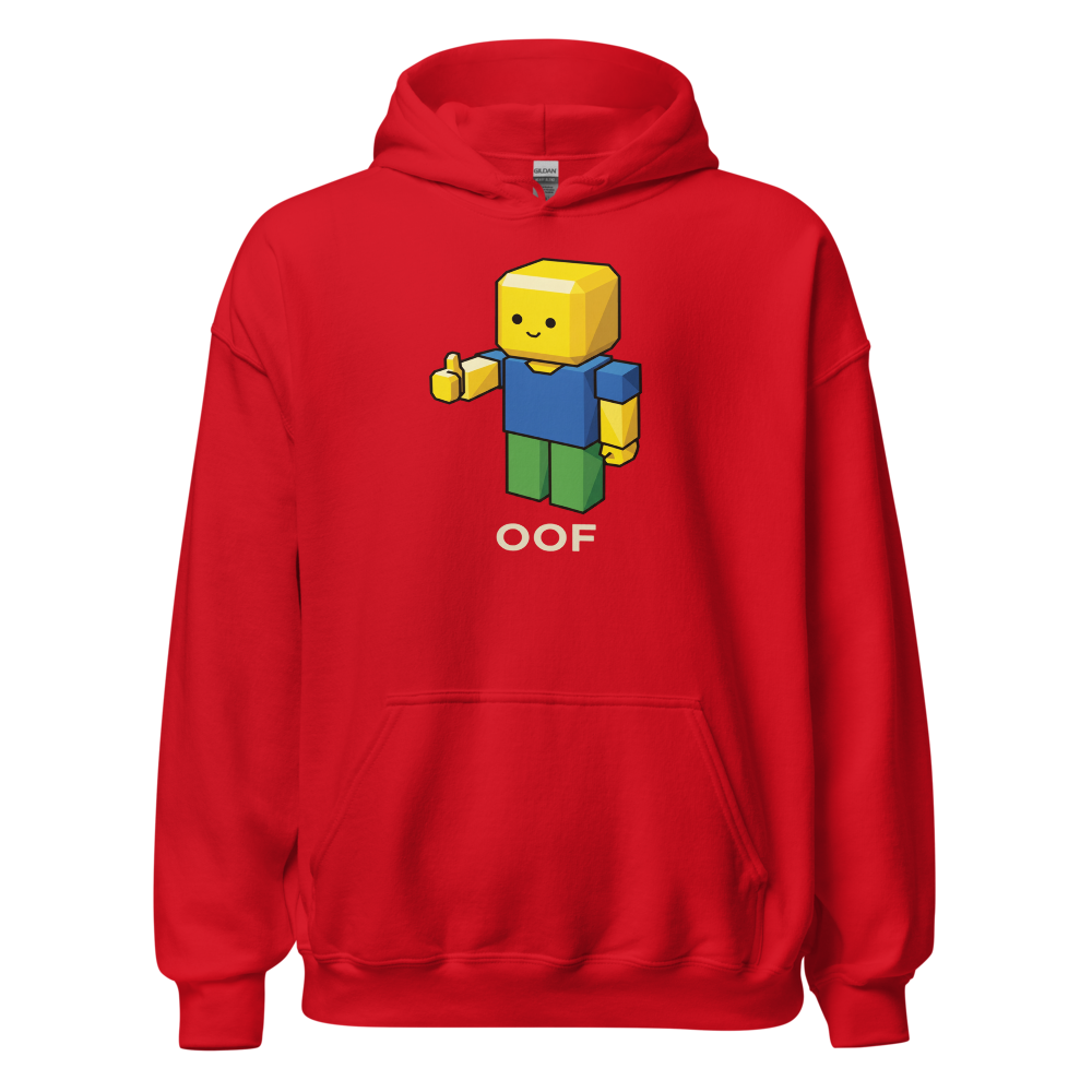 Low-Poly Blocky Noob Oof Sandbox Gamer Tee — red front view
