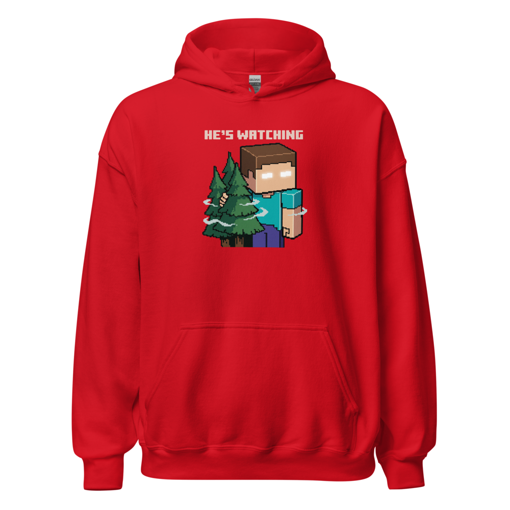 He's Watching Pixel Lurker Retro Sandbox Tee — red front view