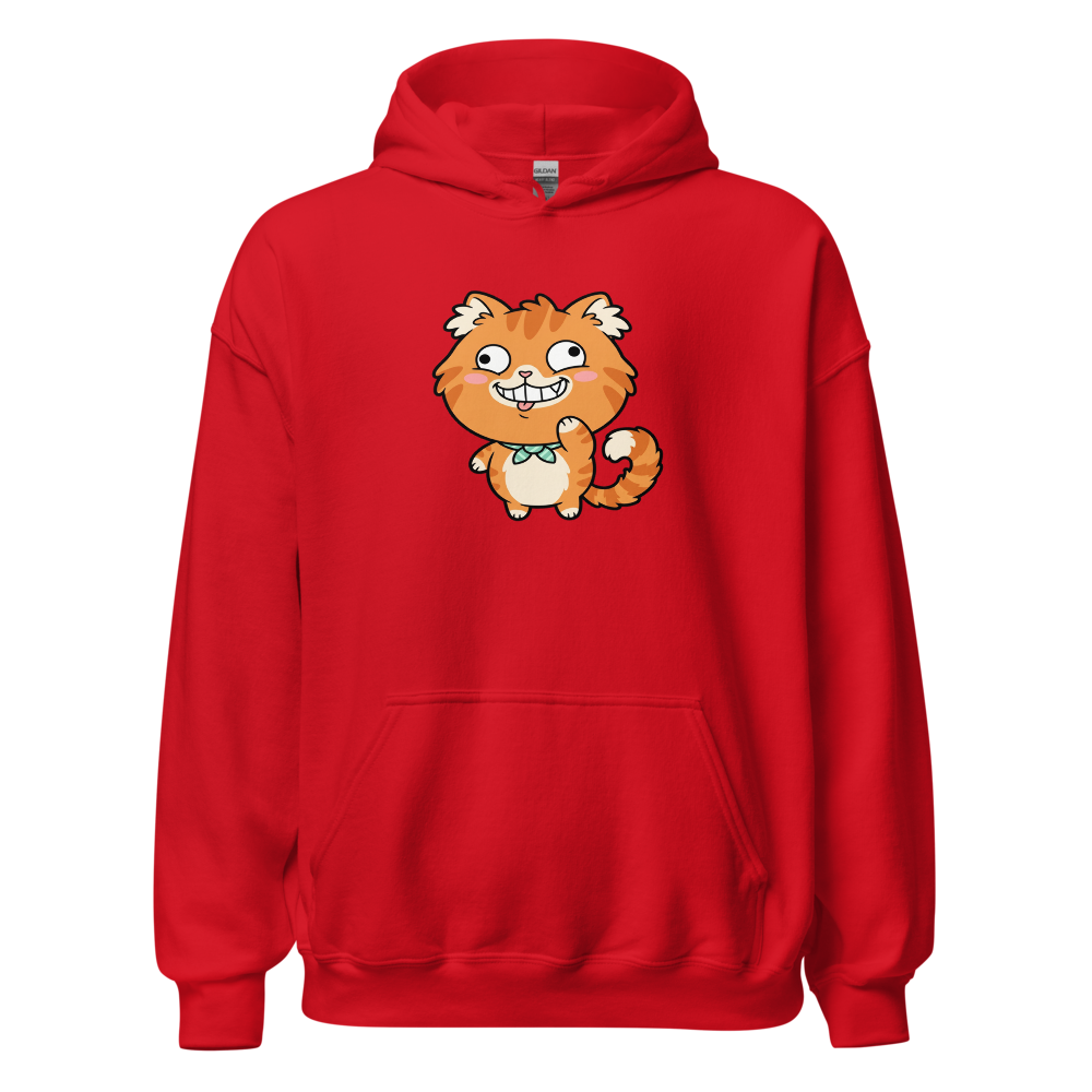Derpy Orange Tabby Chibi Meme Cat Tee — Hoodie — red front view