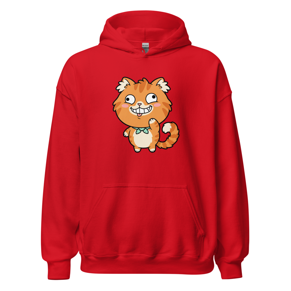 Derpy Orange Tabby Chibi Meme Cat Tee â€” Red front view
