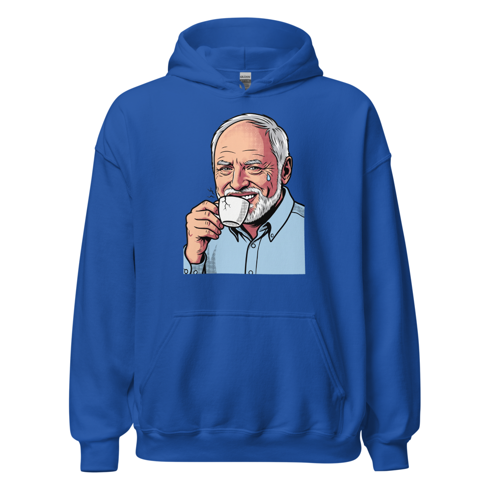 Fake Smile Coffee Guy Halftone Pop Art Meme Tee â€” Royal front view