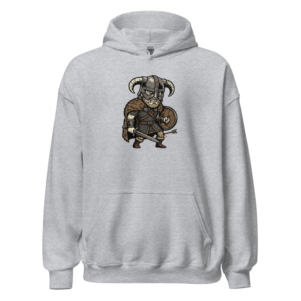 Horned Helmet Hero Arrow To The Knee Woodcut Tee — sport grey front view