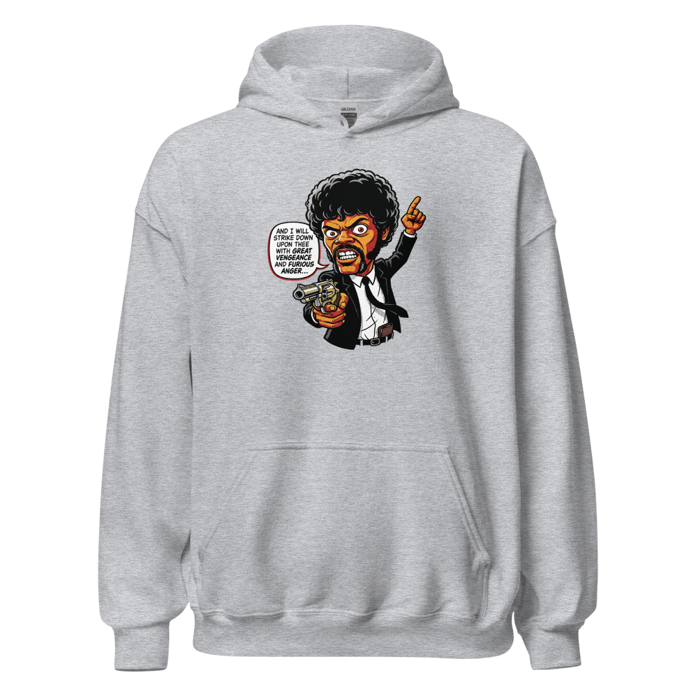 Righteous Hitman Halftone Pop Art Movie Tee — sport grey front view