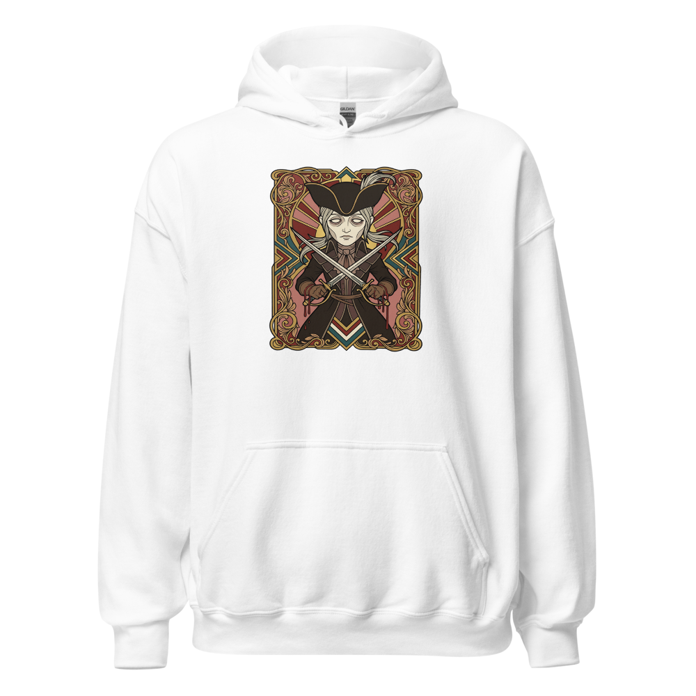 Clocktower Hunter Twin Blades Deco Duel Tee — white front view