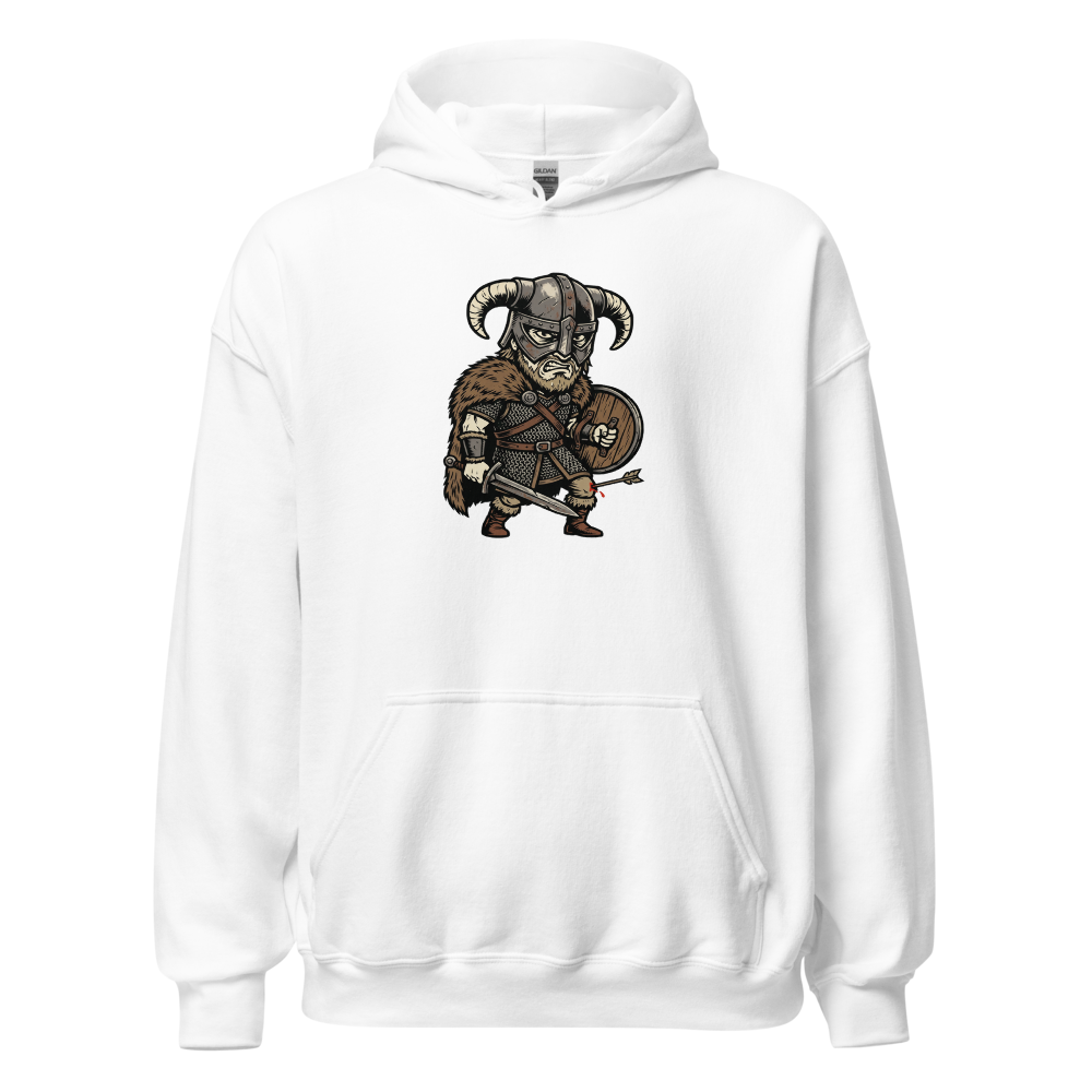 Horned Helmet Hero Arrow To The Knee Woodcut Tee — white front view