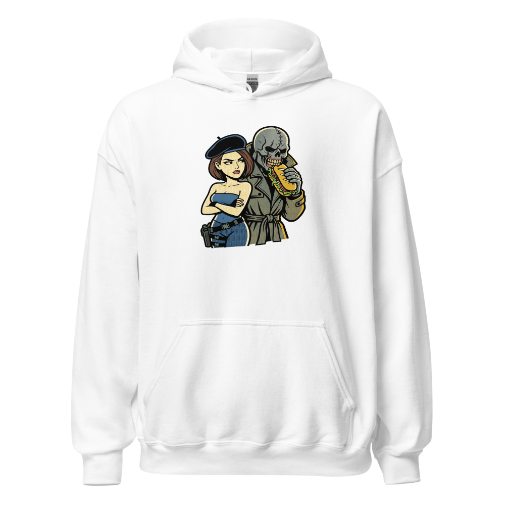 Parisian Beret Survival Horror Sandwich Parody Tee — white front view