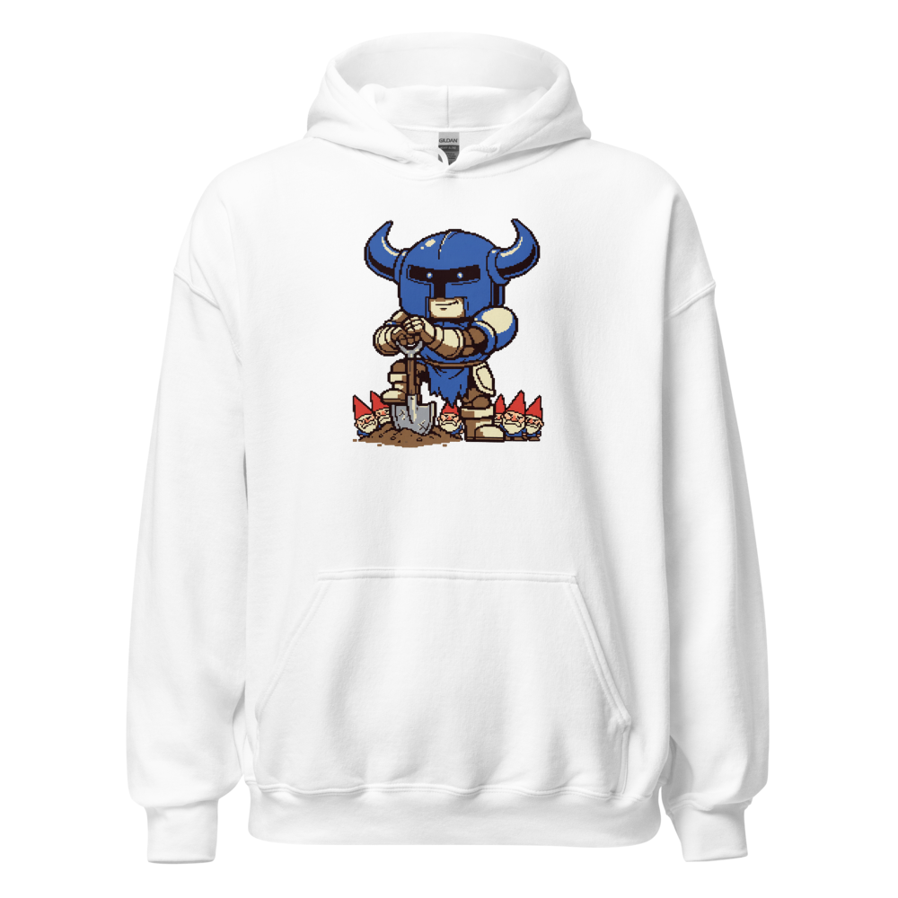 Pixel Knight Gnome Gardener Retro 16-Bit Gaming Tee — white front view