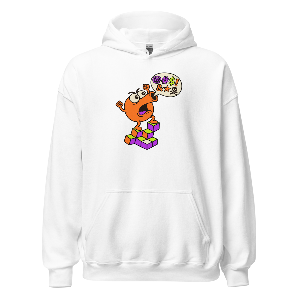 Rage Quit Arcade Gremlin Retro Cube Pyramid Tee — white front view