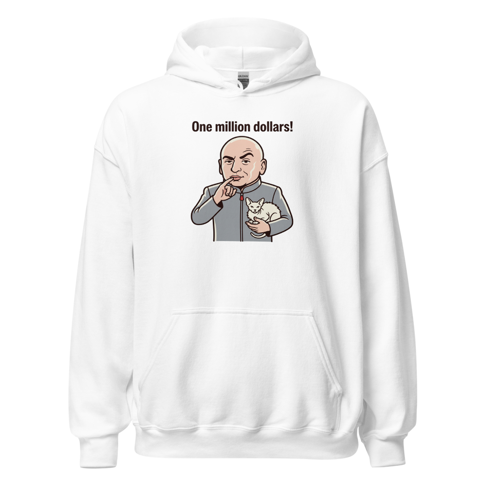 One Million Dollars Bald Supervillain Parody Tee — white front view