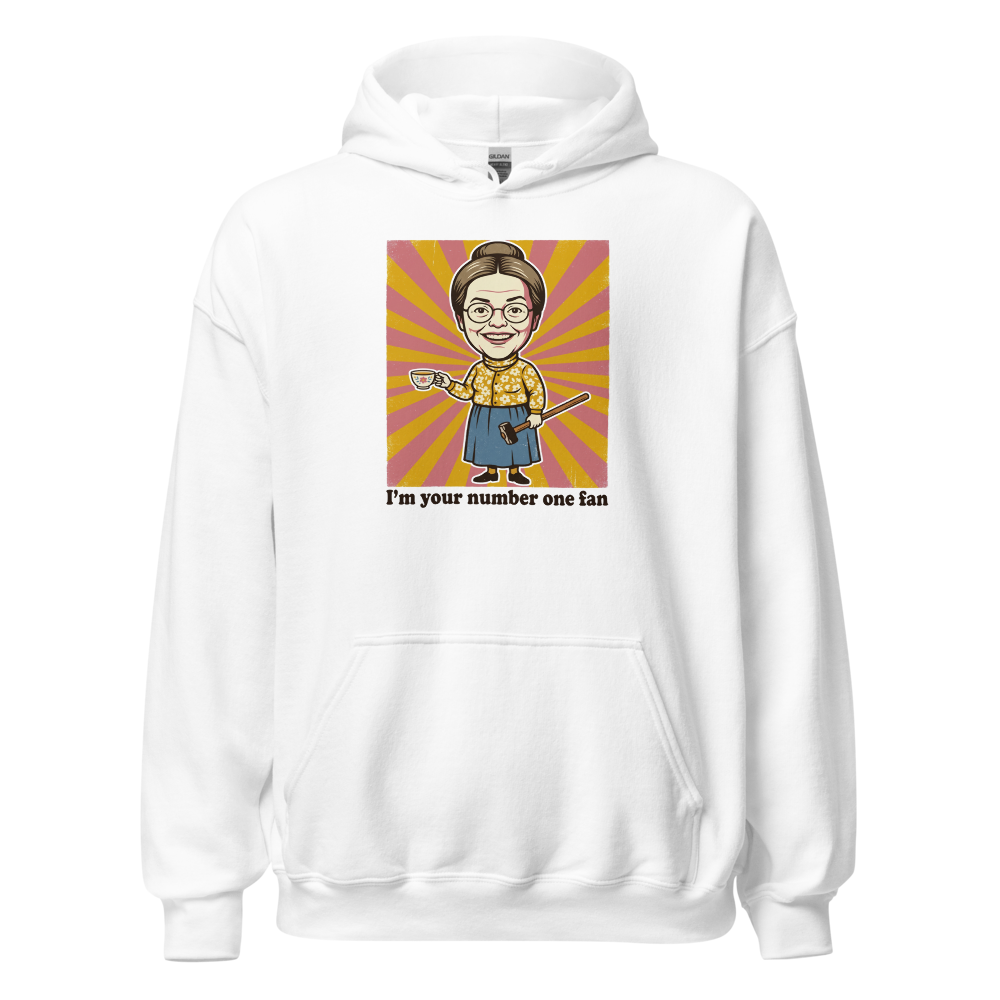 Number One Fan Creepy Housewife Horror Parody Tee — white front view