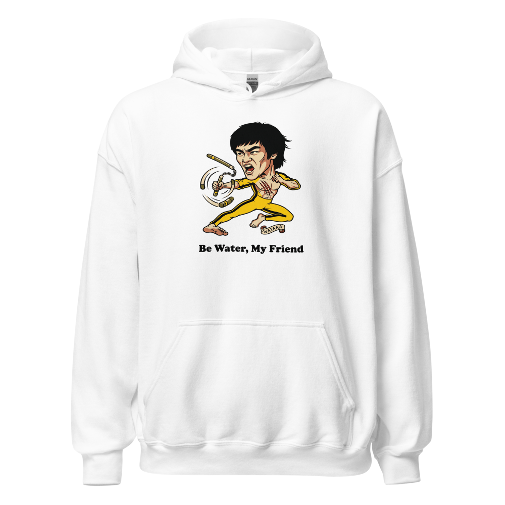 Flying Kick Kung Fu Master Tattoo Flash Tee — white front view