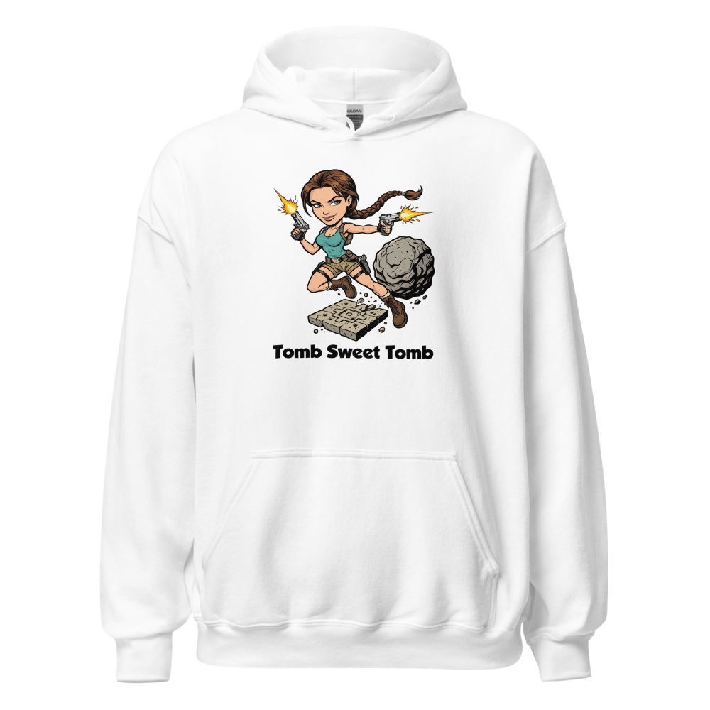 Tomb Sweet Tomb Action Heroine Adventure Tee — white front view