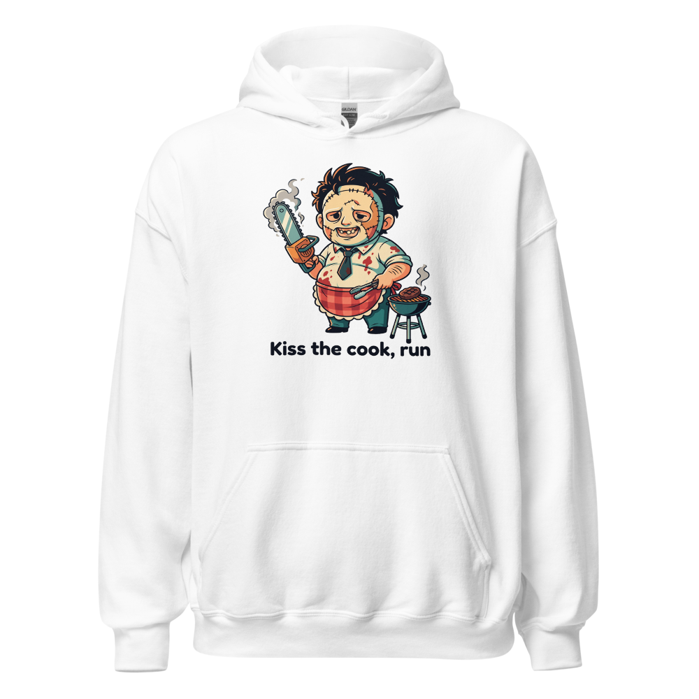 Chibi Slasher Grill Dad Chainsaw BBQ Horror Tee — white front view