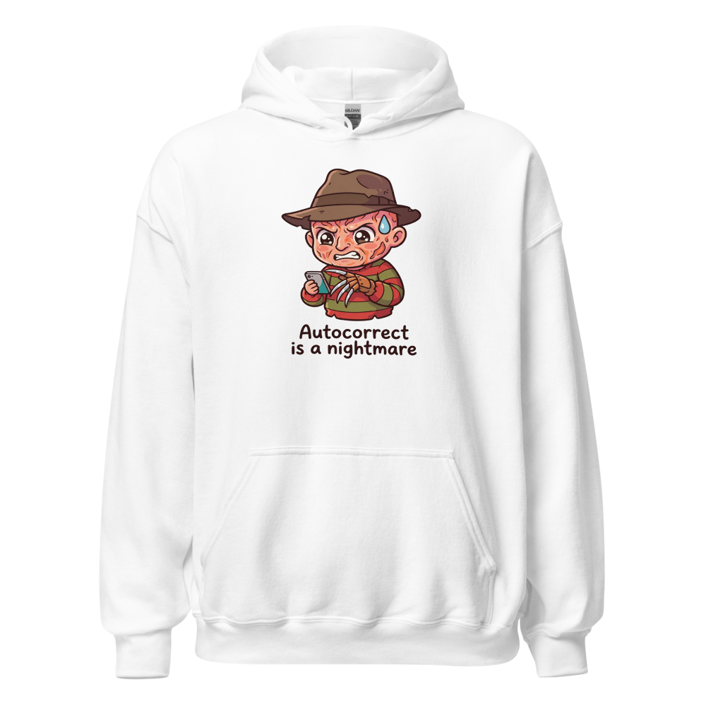 Chibi Slasher Autocorrect Nightmare Horror Parody Tee — white front view