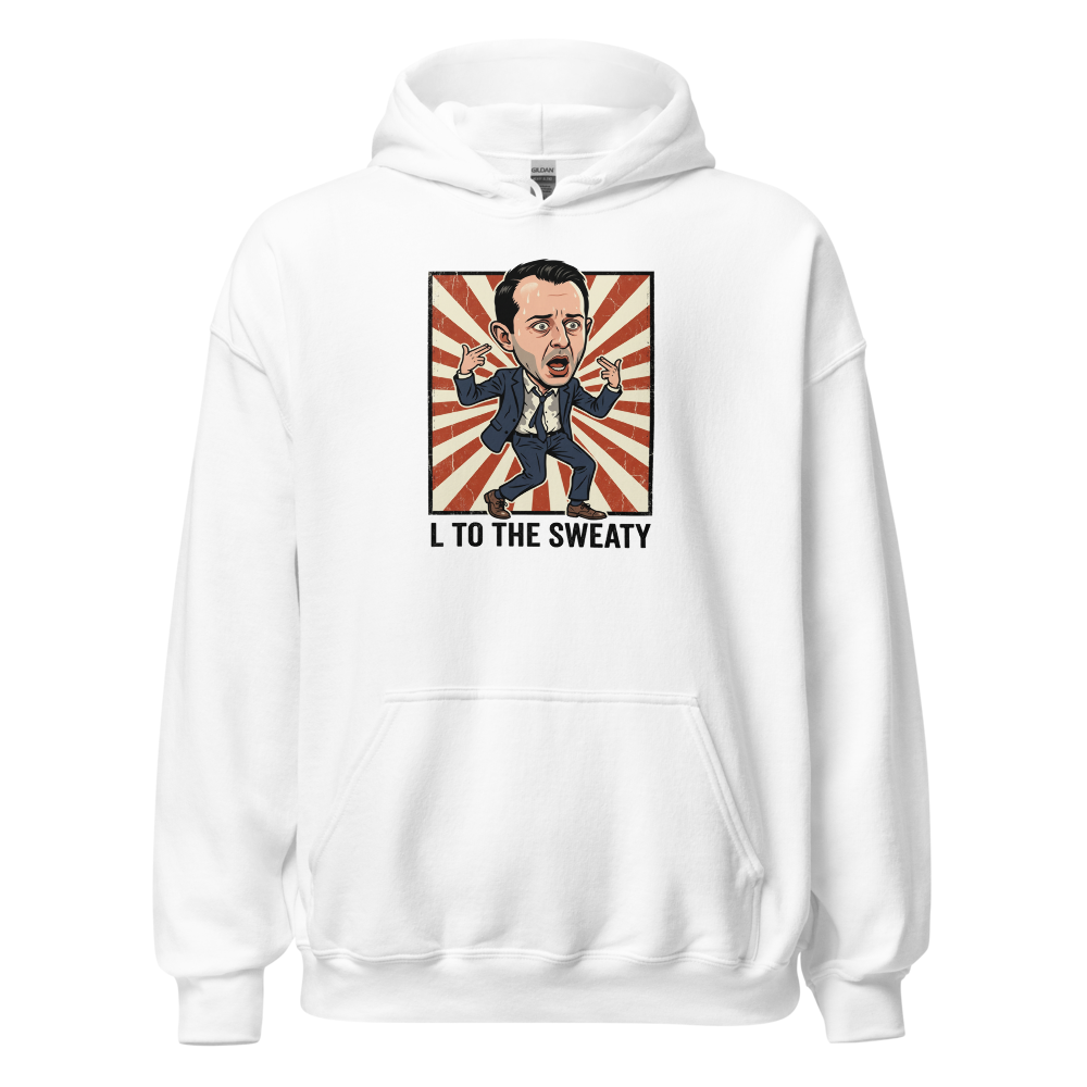 L To The Sweaty Corporate Rap Parody Tee — white front view