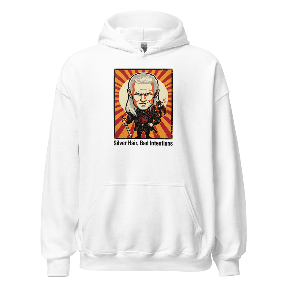 Silver Hair Bad Intentions Rogue Prince Dragon Tee — white front view