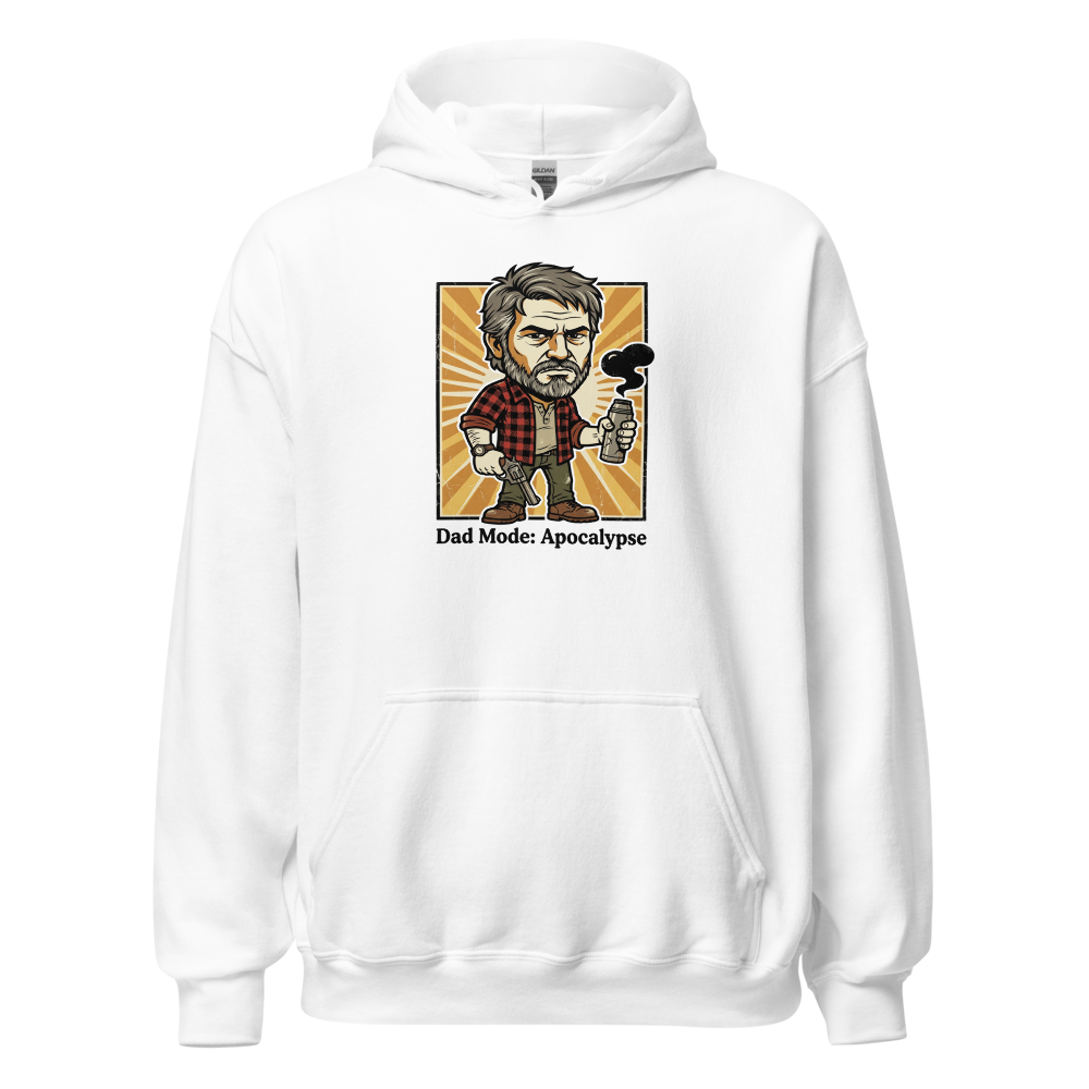 Dad Mode Apocalypse Grumpy Survival Dad Graphic Tee — white front view