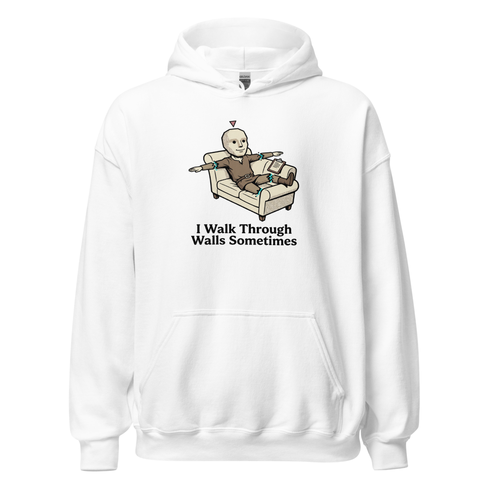 Glitched NPC Therapy Couch Wall-Walk Gamer Tee — white front view
