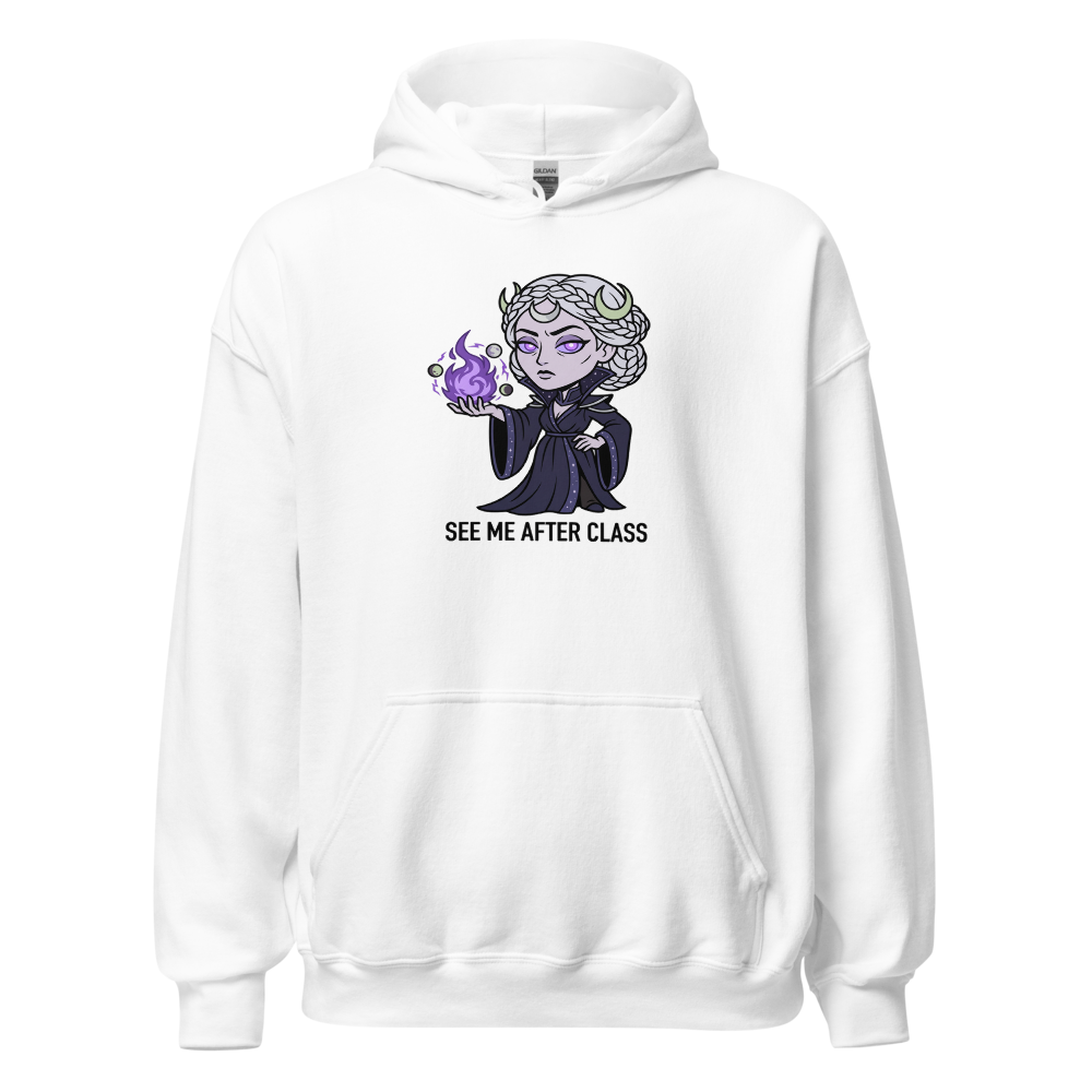 Witch Instructor See Me After Class Spell Tee — white front view