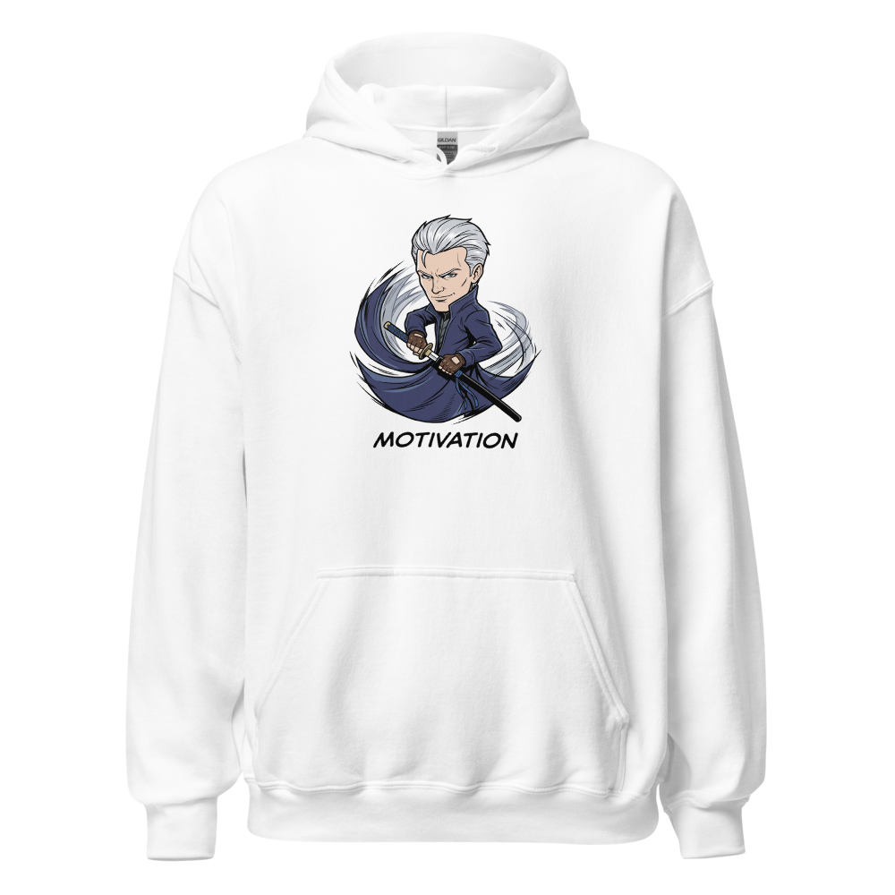 Stoic Swordsman Judgement Slash Motivation Tee — white front view