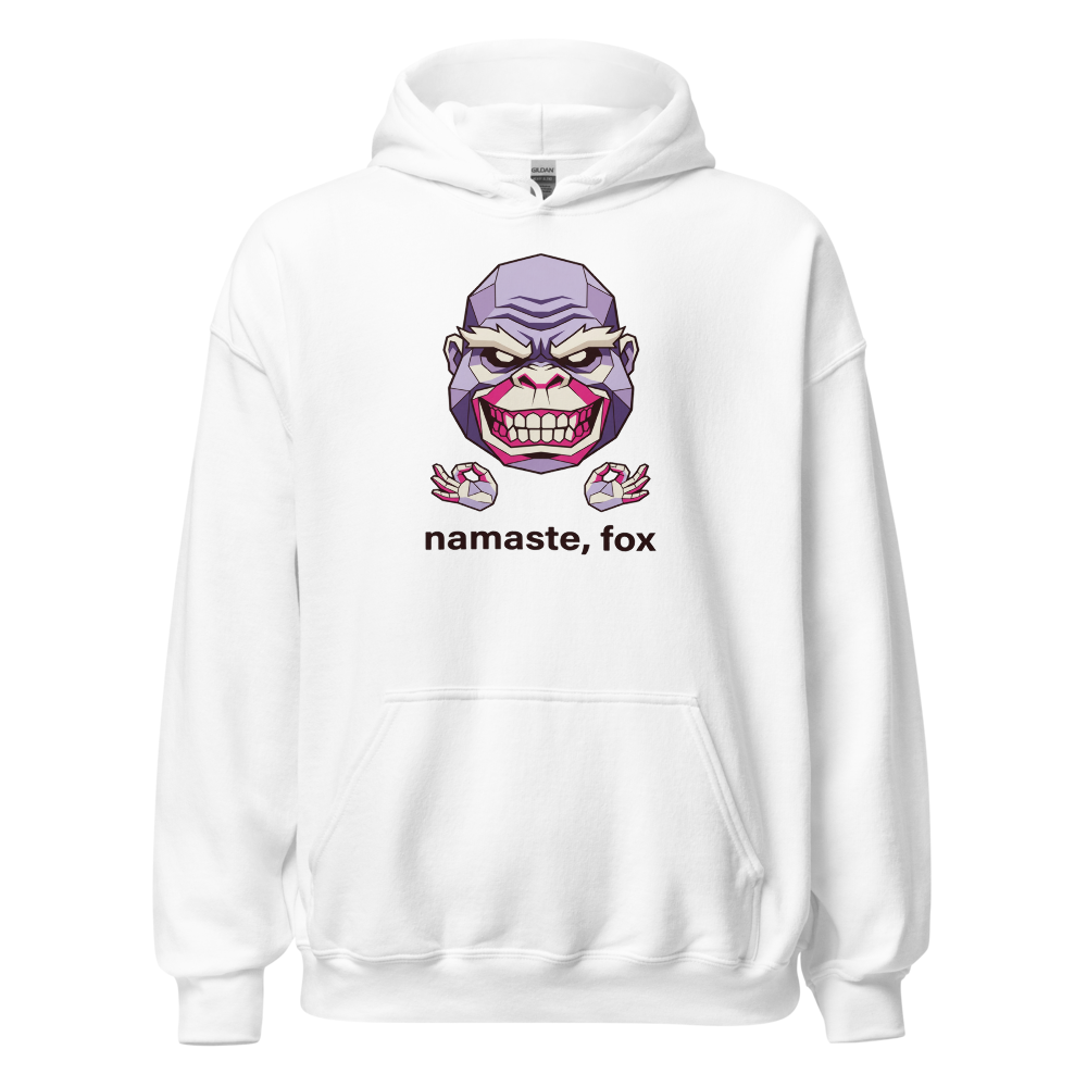 Namaste Fox Meditating Ape Boss Low Poly Tee — white front view