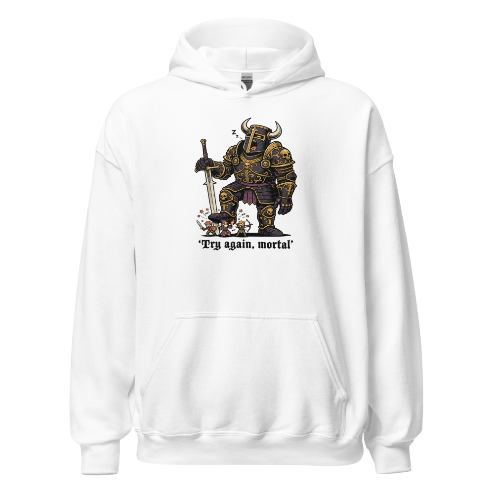 Try Again Mortal Optional Superboss RPG Tee — white front view