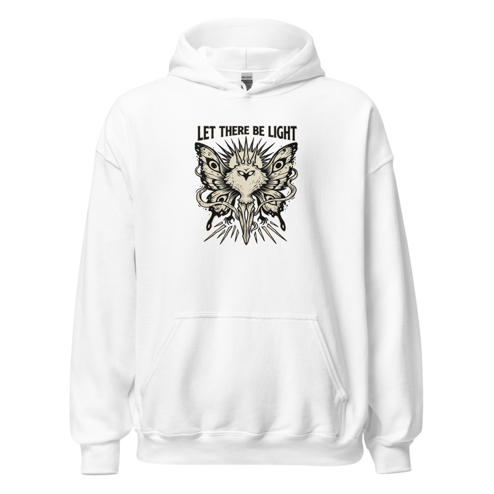 Moth Goddess Blackwork Linocut Let There Be Light Tee — white front view