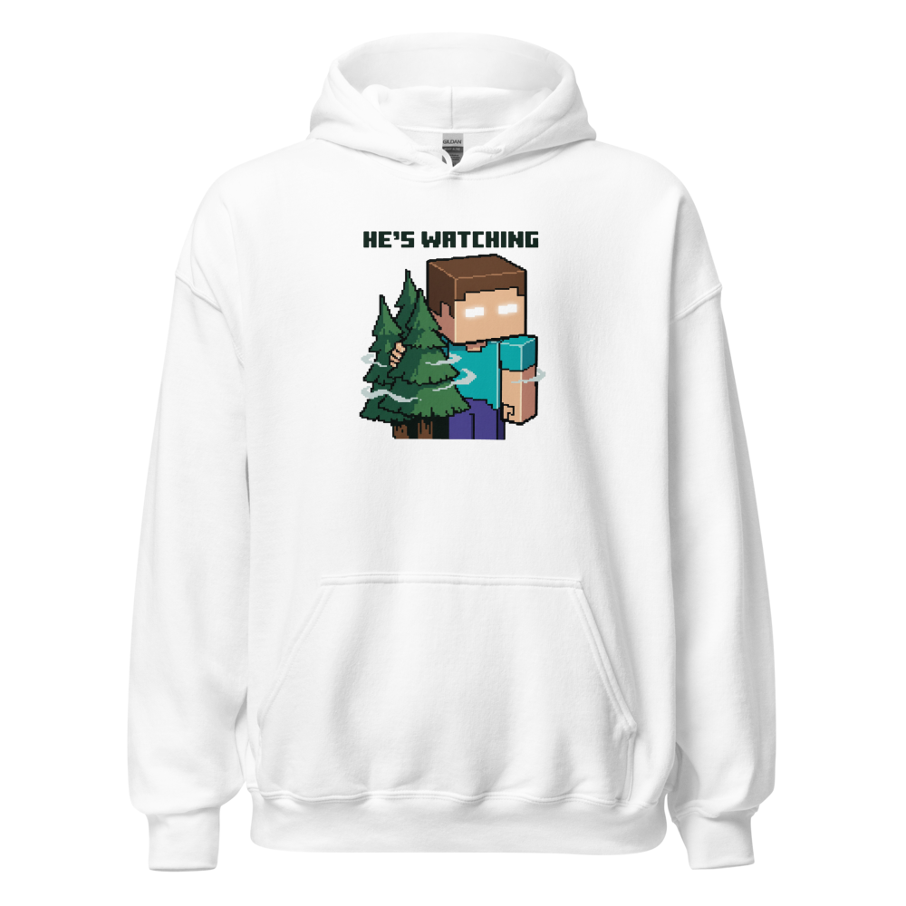 He's Watching Pixel Lurker Retro Sandbox Tee — white front view