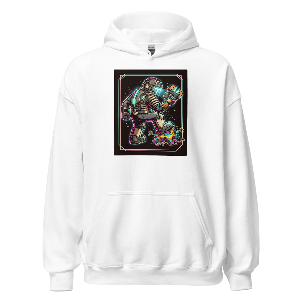 Haunted Space Engineer Piñata Stomp Neon Noir Tee — white front view