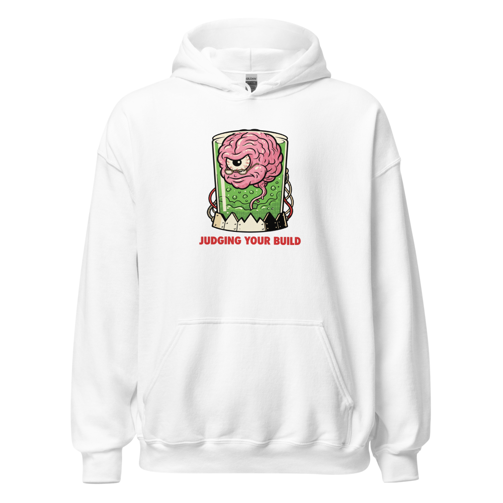 Judging Your Build Brain in a Jar Boss Tee — Hoodie — white front view
