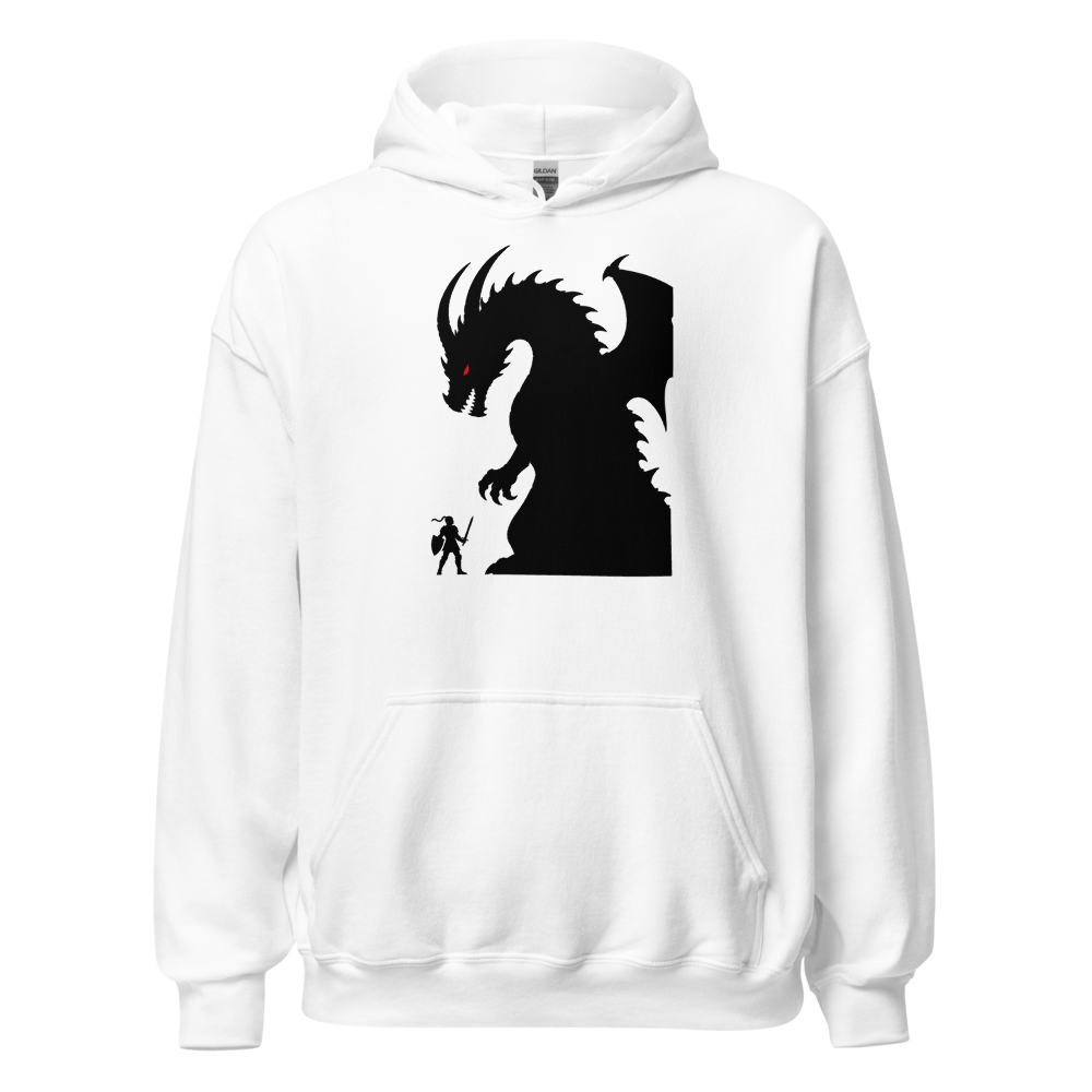 Tiny Hero Giant Boss Silhouette Minimalist Gamer T-Shirt — Hoodie — white front view