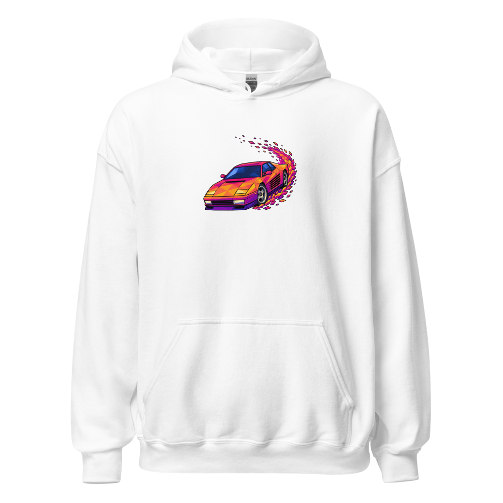 Poly Drift Racer Retro Arcade Sunset T-Shirt — white front view