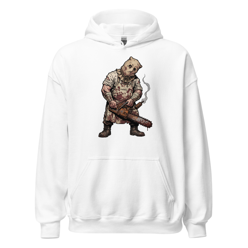 Sack Mask Chainsaw Executioner Horror Tee — white front view