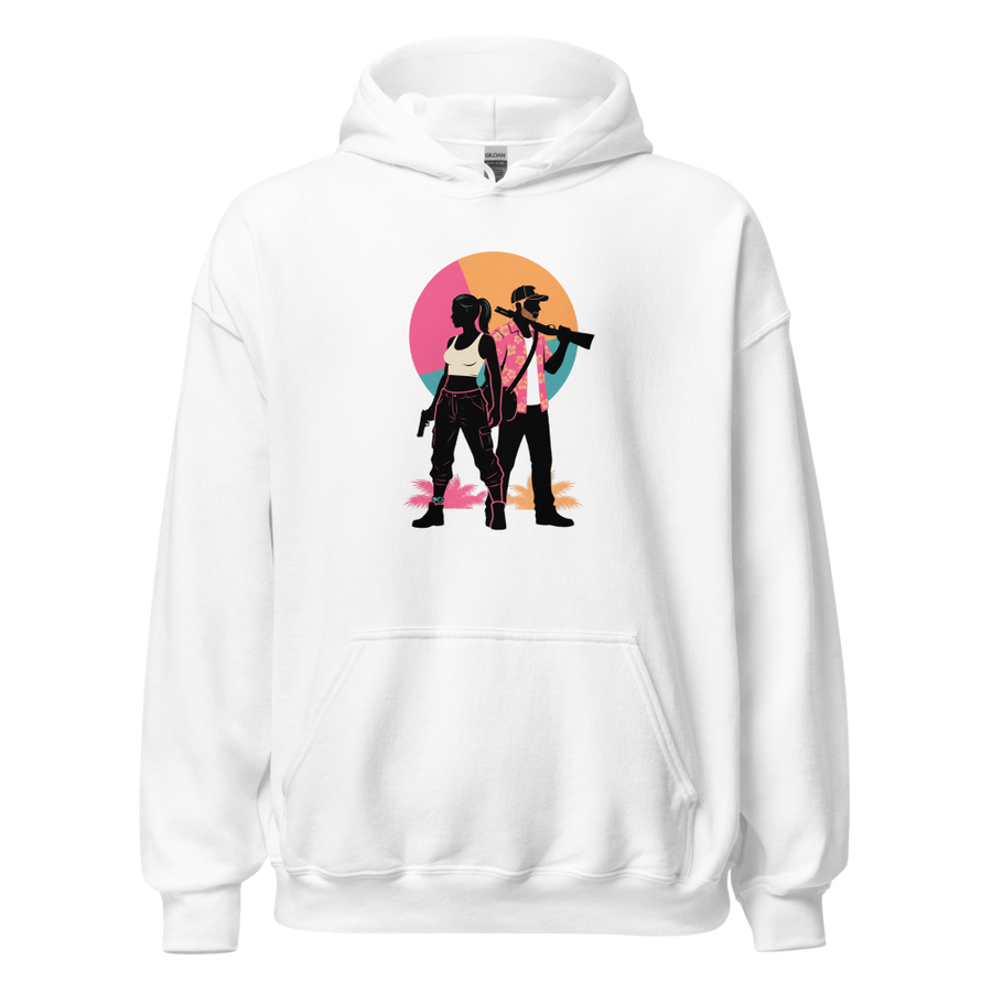 Outlaw Couple Neon Sunset Crime Duo Graphic Tee
