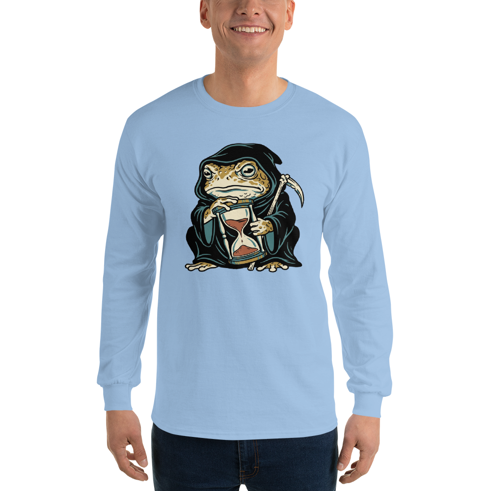 Hooded Toad Reaper Hourglass Macabre Tee — Men's Long Sleeve Tee — light blue front view