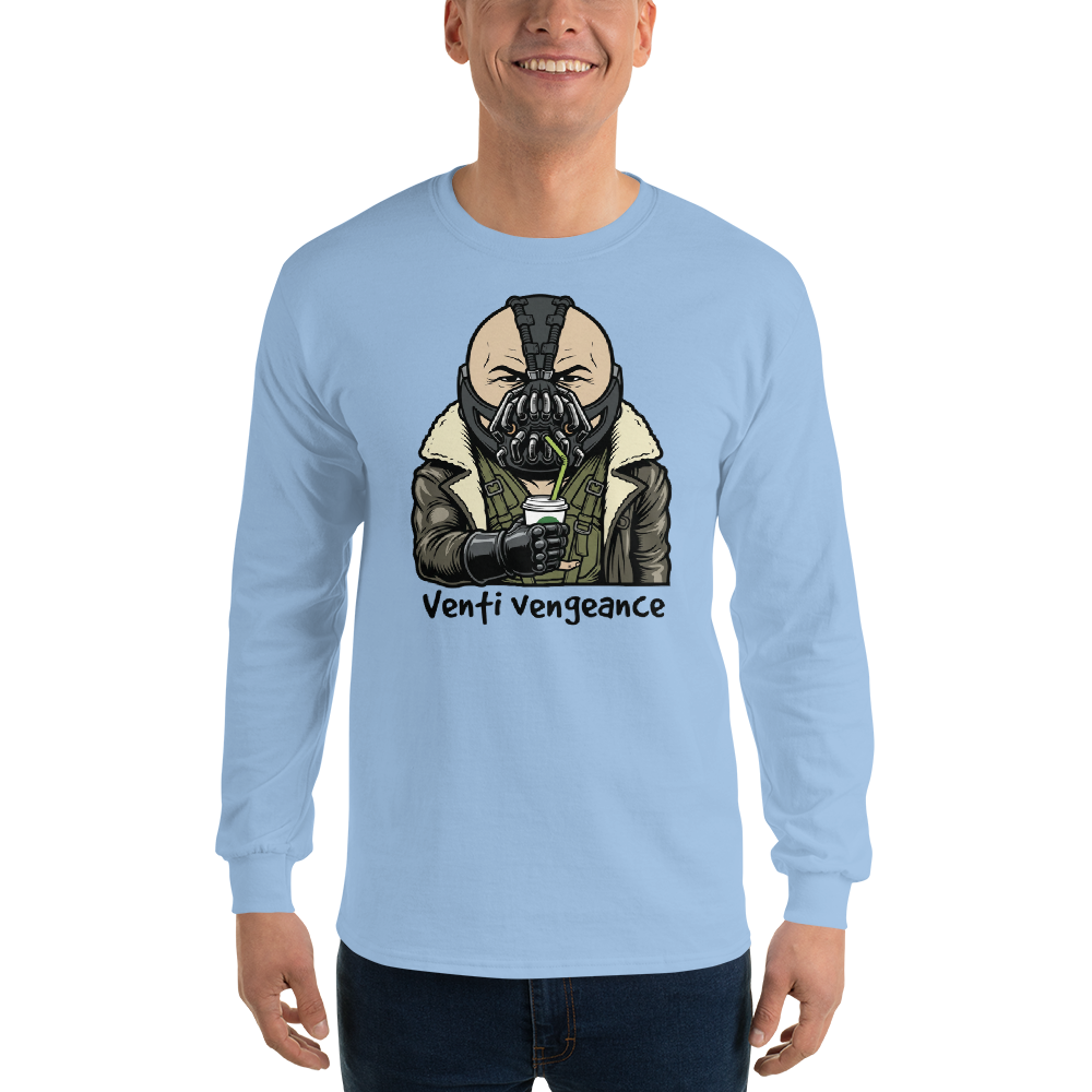 Venti Vengeance Masked Mercenary Latte Tee — Men's Long Sleeve Tee — light blue front view