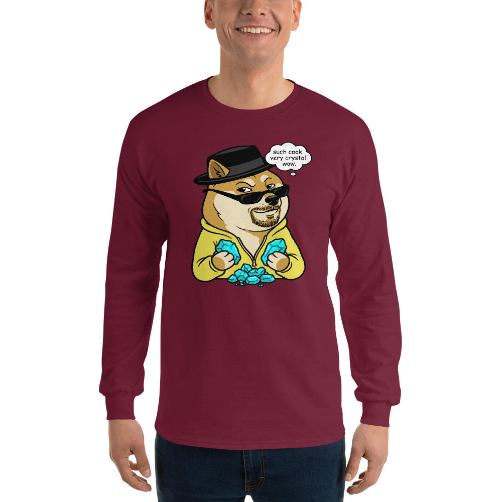 Such Cook Very Crystal Desert Cook Meme Parody Tee — Men's Long Sleeve Tee — maroon front view