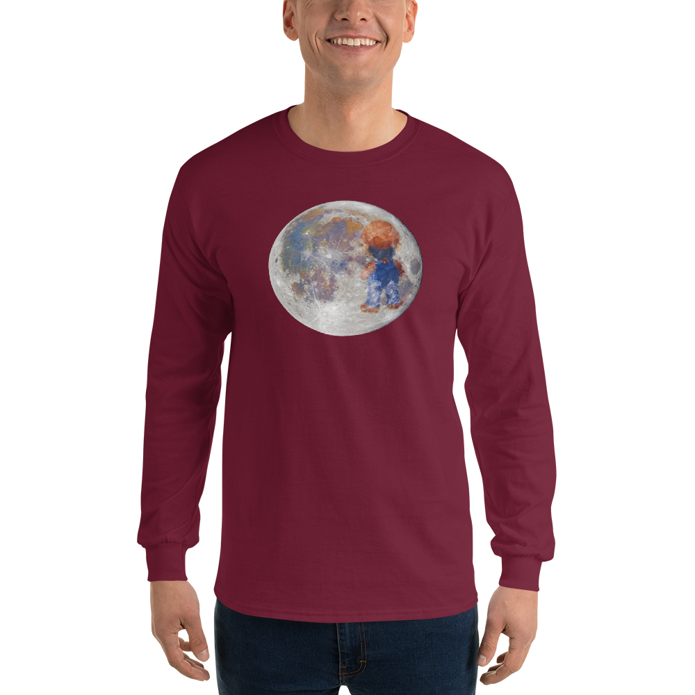 Lunar Plumber Hero Astrophotography Tee — Maroon front view