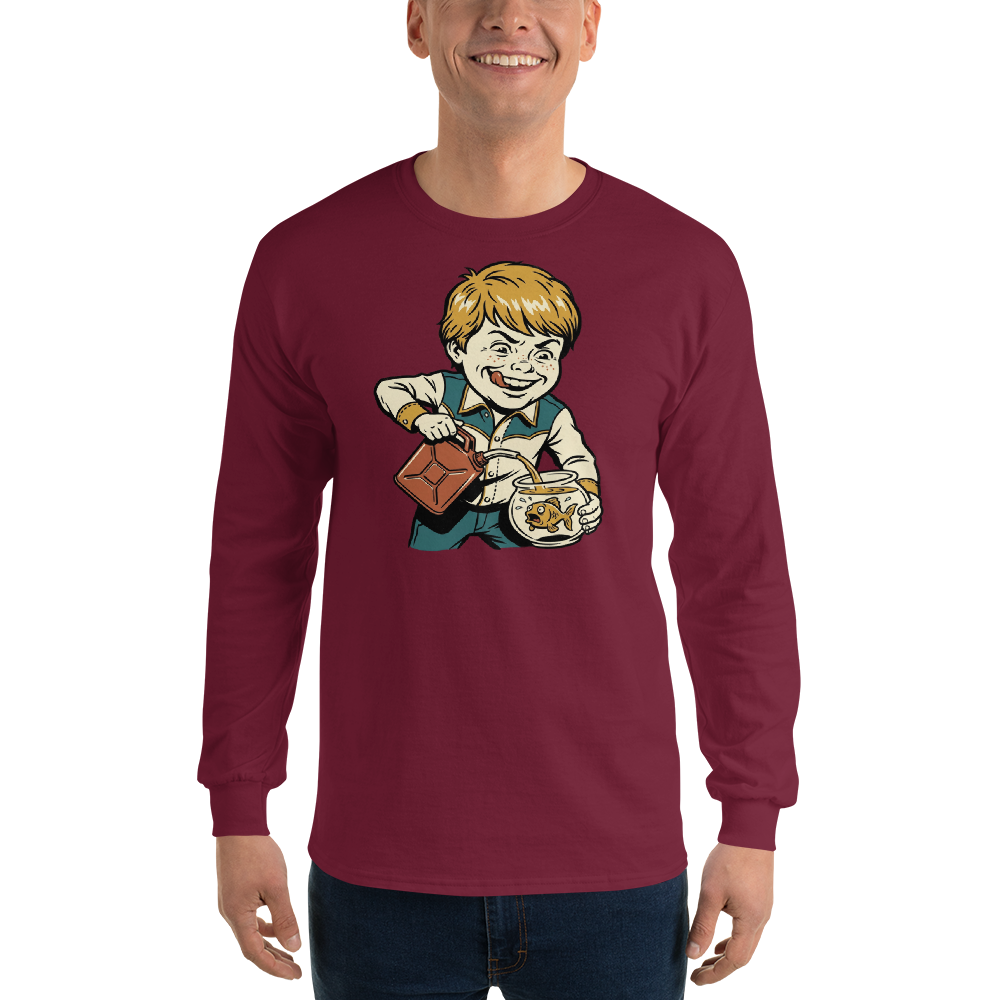 Chaotic Kid Vintage Instructional Pamphlet Dark Humor Tee — maroon front view