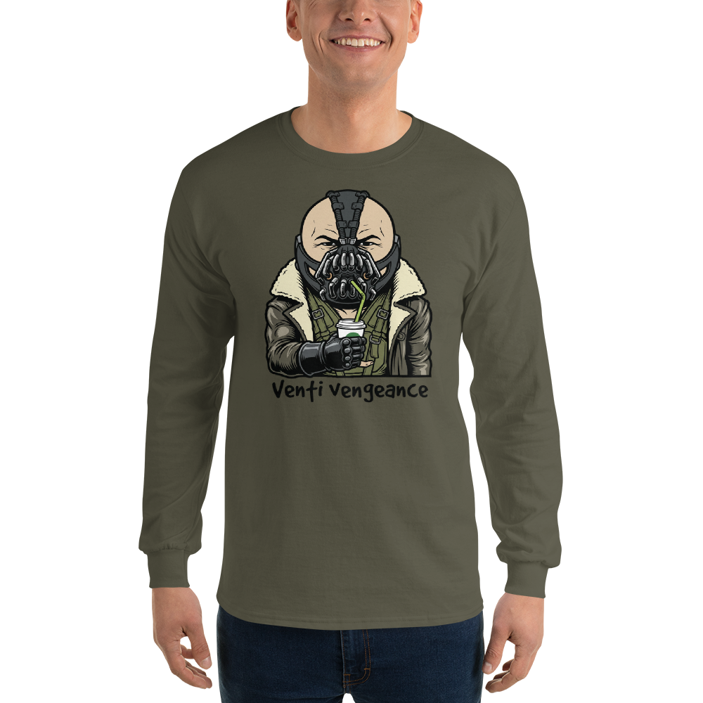 Venti Vengeance Masked Mercenary Latte Tee — Men's Long Sleeve Tee — military green front view
